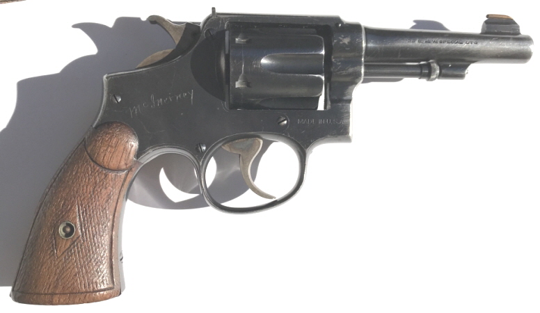 Lawrence McInerney's Smith & Wesson .38 Military & Police Model of 1905 Fourth Change which occured in 1915 and was produced until 1942.  It was shipped from the factory on February 23, 1925 with a 4" barrel, blue finish, and checkered walnut square butt grips.