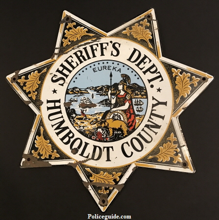 Humboldt County Sheriffs Dept. Porcelain sign. 14" tall.