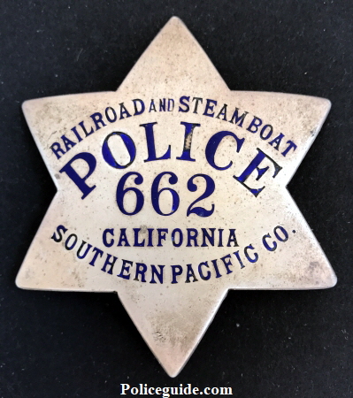 Railroad and Steamboat Police 662 California Southern Pacific Co. Made by Irvine & Jachens 1027 Market St.