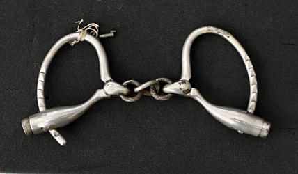 Henry Gaylords nickel plated handcuffs hallmarked Marlin Firearms Company, with key.