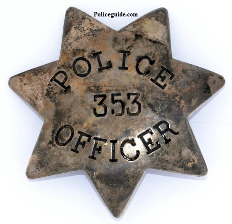 San Francisco Police badge #353, issued to Louis H. Young on July 16, 1883.  Thanks to Lou Tercero for researching the files.