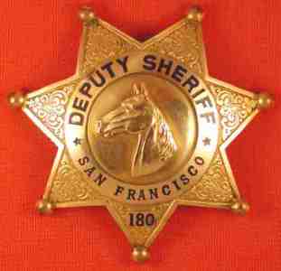 Gold Front SFSO deputy badge made by Ed Jones Co. Reportedly used during the Panama Pacific Int'l Expo held in San Francisco in 1915. Gold Front SFSO deputy badge made by Ed Jones Co. Reportedly used during the Panama Pacific Int'l Expo held in San Francisco in 1915.