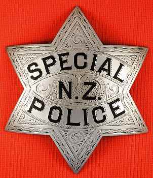 Most turn of the century San Francisco Special Police badges were made of nickel, a few sterling but this is the only one I have seen that was sterling and hand engraved. A nice pie plate. Made by Wirth & Jachens circa 1886.