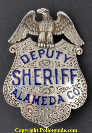 Alameda Co. Deputy Sheriff, sterling silver, hand engraved, Block and Roman lettering.  SKU2268