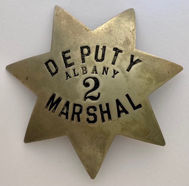 Albany Deputy Marshal badge #2.  Made by Ed Jones & Co. Makers 906 B�dy Oakland, CAL Nickel Silver.
