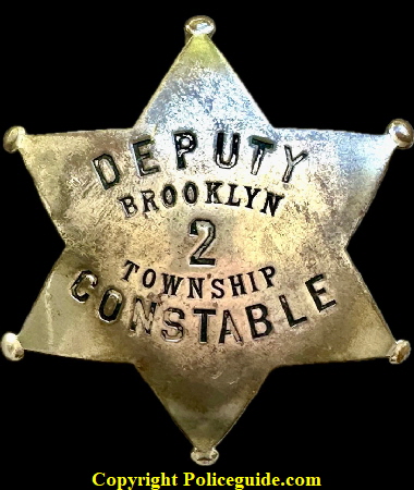 Brooklyn Township Deputy Constable star No. 2, is a large six point ball tipped star made of nickel, circa 1900.