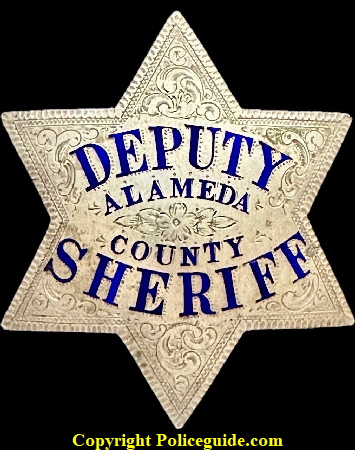 Alameda  Co.. Deputy Sheriff star,  Circa 1922 made by Ed Jones Co. Oakland CAL.  Sterling and hand engraved with hard fired blue enamel.