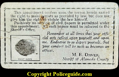 Alameda Co. Deputy Sheriff 98 L ID card bk Alameda Co. Deputy Sheriff 98 L ID card bk