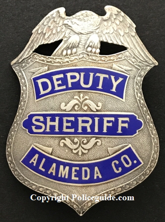 Alameda Co. Deputy Sheriff, sterling silver, reverse hard fired blue enamel.  