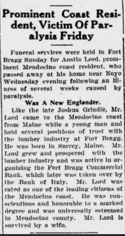 Austin A. Lord obit December 24, 1930