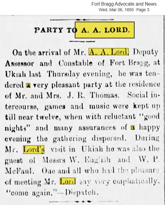 Constable Lord Fort Bragg Advocate and News March 6, 1895