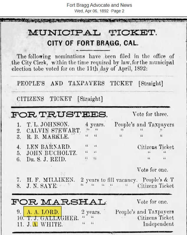 Fort Bragg Advocate and News April 6, 1892