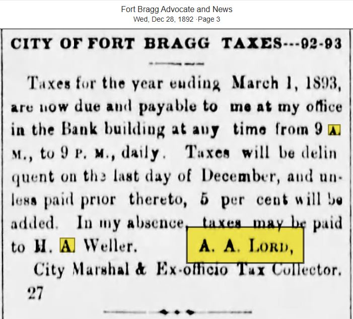 Fort Bragg Advocate and News December 28, 1892