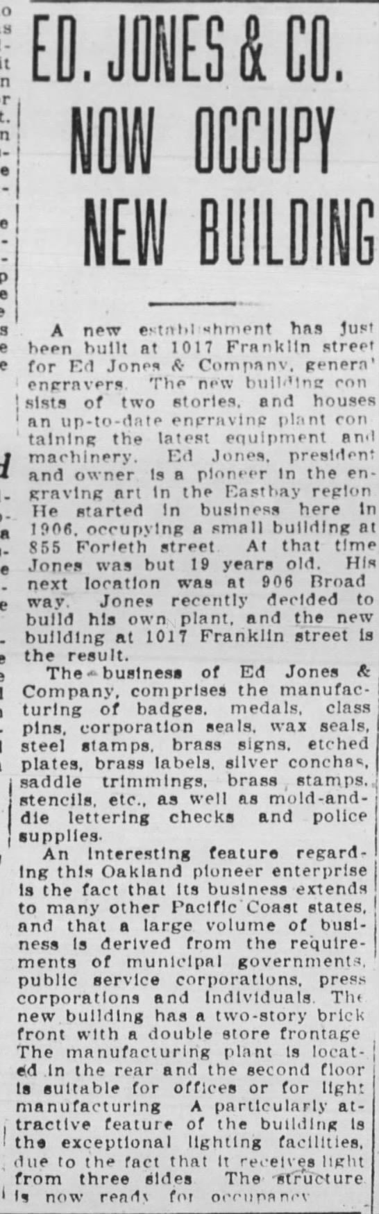 EdJonesNewBuilding OakTrib 08 March 1925