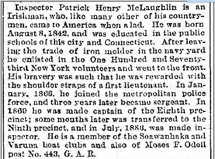 Bio Patrick Henry Mc Laughlin The Brooklyn Daily Eagle 24 Sep 1893