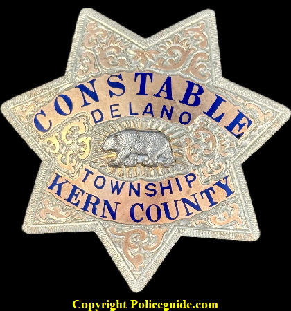 Constable Delano Township Kern County star with California Walking Bear in center.  Hallmarked L.A.S.&S. Co. and 1/10-10K gold Filled.  