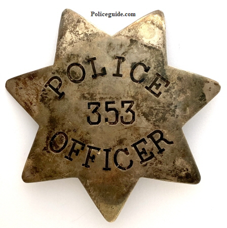 San Francisco Police badge #353, issued to Louis H. Young on July 16, 1883