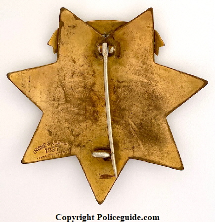  Traffic Officer Captain #20 hallmarked Irvine & Jachens 1027 Market St. S.F.  from the John Connors Collection.  SKU4502