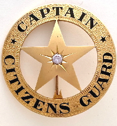 14k gold presentation badge, Captain Citizens Guard badge presented on February 2, 1895 to Captain F. B. McStocker.