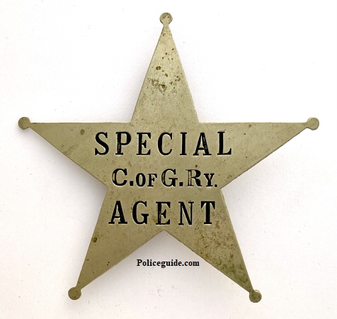 Central of Georgia Railway, Special Agent 1st issue badge made by American Railway Supply Co. New York.