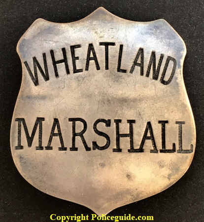 Wheatland Marshall badge made of sheet silver, T-pin and C-catch.  Circa 1900.