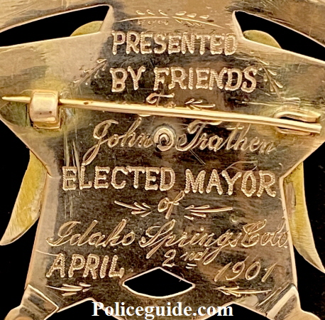 Idaho Springs Mayor badge showing presentation.