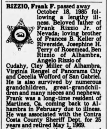 Frank Rizzio Obit 10-18-85