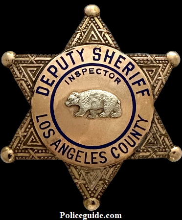 Los Angeles County Deputy Sheriff Inspector presentation badge, hallmarked Entenmann.
