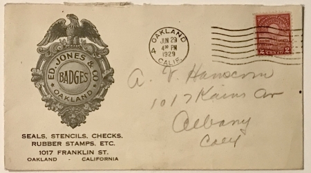 Ed Jones & Co. business envelope.  Postmarked 1929.