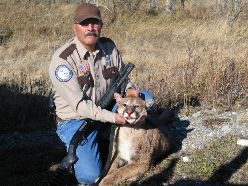 Pictured is Edwin Running Wolf while working as a Blackfeet Tribal Fish & Wildlife Officer.