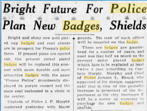 Fresno Morning Republican 06 Mar 1930 New Badges 1