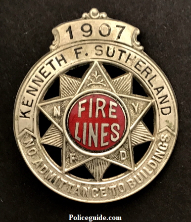 1907 Kenneth F. Sutherland Fire Lines badge.