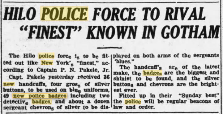 Hawaii Tribune-Herald Hilo, Hawaii August 8, 1924 new badge