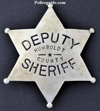 Circa 1930 nickel silver Humboldt County deputy sheriff badge.