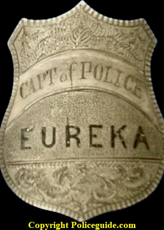 Eureka-Captain-of-Police shield, made of sterling silver with hard fired black enamel lettering.