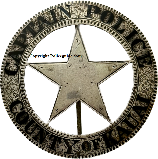 Kauai Captain Police, sterling and hand engraved badge,Kingdom of Hawaii, circa 1895.   