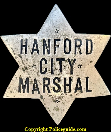 Hanford, CA City Marshal star.  Circa 1900.