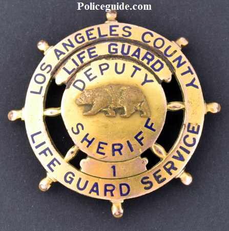 Los Angeles County Lifeguard Service / Life Guard / Deputy Sheriff badge #1.