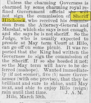 The Hawaiian Gazette April 3, 1888 Won't Sign