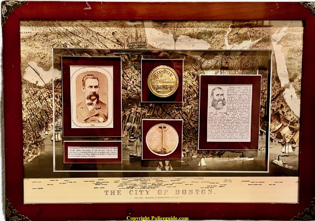 Boston Police Display of Captain Paul J. Vinal presentation badge, November 15, 1870.