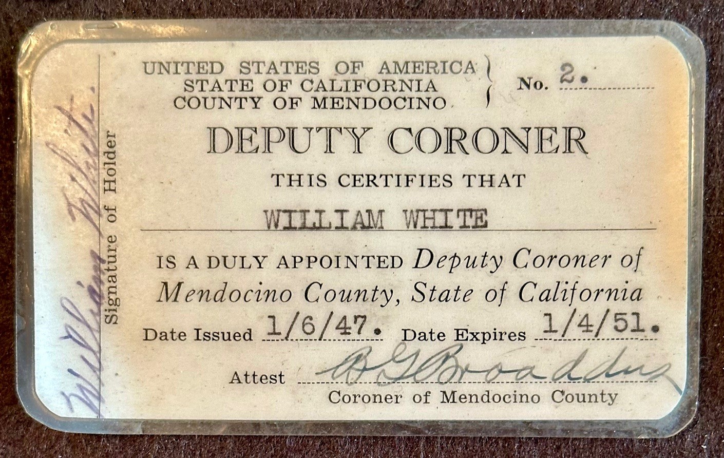 Wm White Deputy Coroner ID