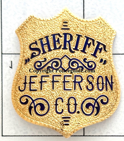 Jefferson Co. MO Sheriff 14k gold presentation badge:  Presented by His "Friends" William A. Crader Aug. 4, 1913.