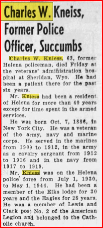 The Independent Record July 22, 1950 Kneiss Obit