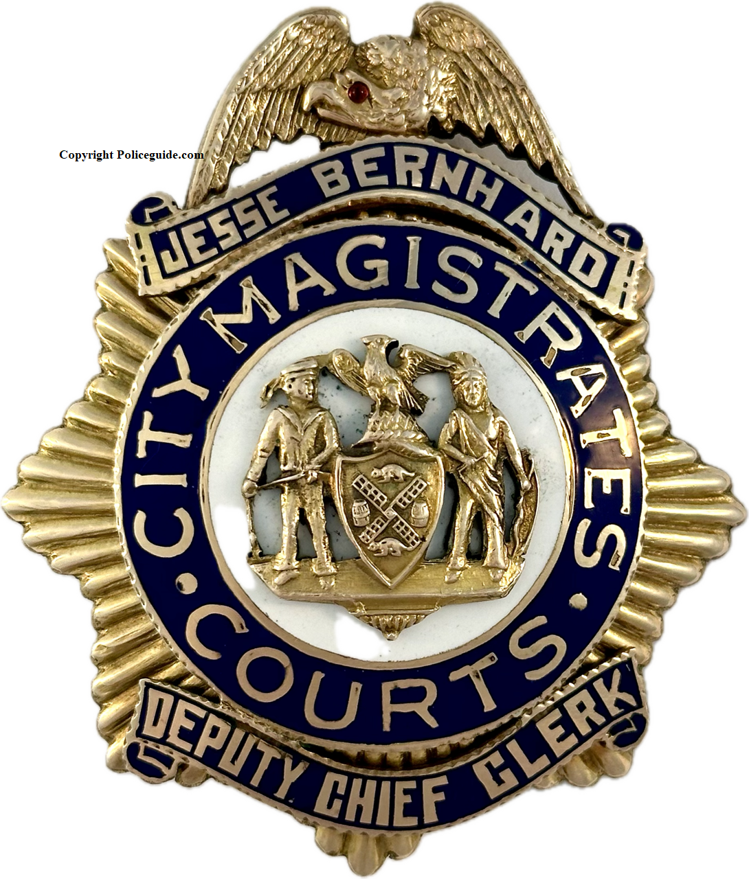 Jesse Bernhard City Magistrates Courts Deputy Chief Clerk, hallmarked Dunn Jewelry Co. N.Y. Gold Filled Guaranteed.