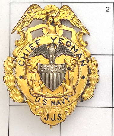10k gold Chief Yeoman badge J. J. S. worn by John J. Skelling Brooklyn, N. Y. 
