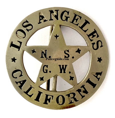 N. S. G. W. Los Angeles California badge, made by Los Angeles Rubber Stamp Co. Los Angeles.