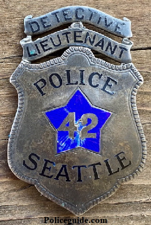 Sterling silver Seattle Police Detective Lieutenant with hard fired blue enamel.