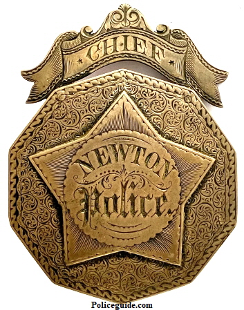 Newton, Mass. Police Chief badge, sterling silver, hand engraved.