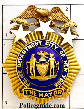 John F. Hylan”s 18k gold badge, “The Mayor” Police Department City of New York.  