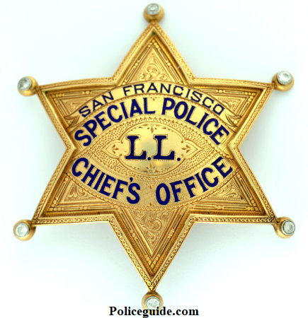 San Francisco Special Police L. L. Chief's Office badge, made of 14k gold and Presented by Friends Sept. 27,th 1930.